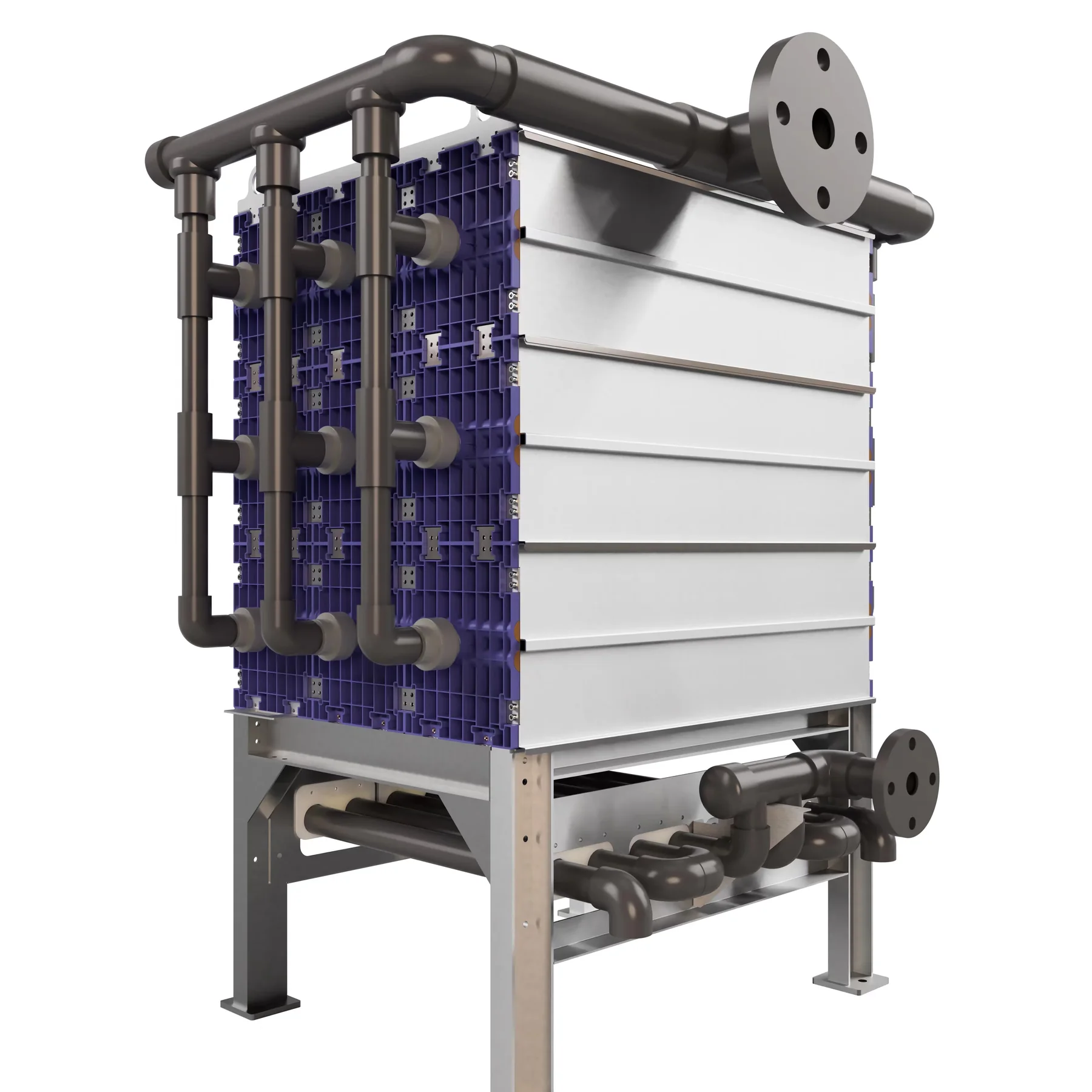Ceramic flat sheet membrane system configuration with modules, frame and permeate piping